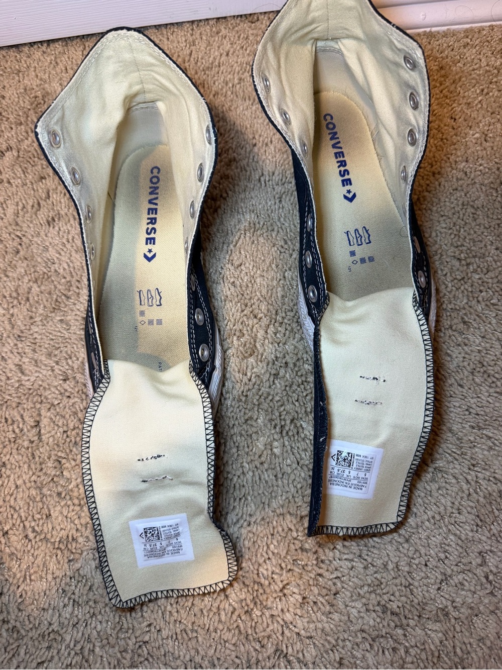 Converse Women's Black and Cream High-Top Sneakers (Inner View)